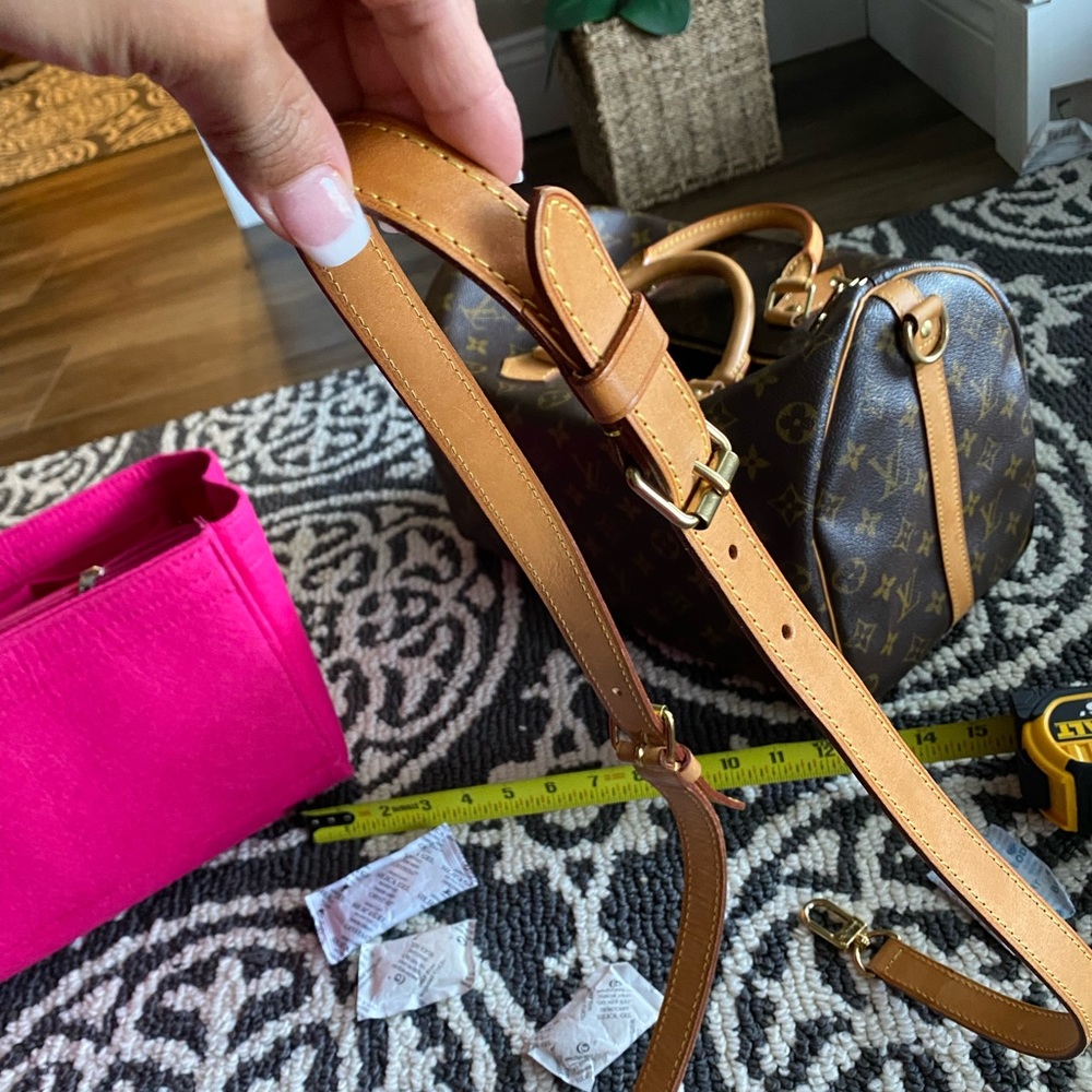 Louis Vuitton Brown Monogram Canvas Crossbody Bag with Tan Leather Strap